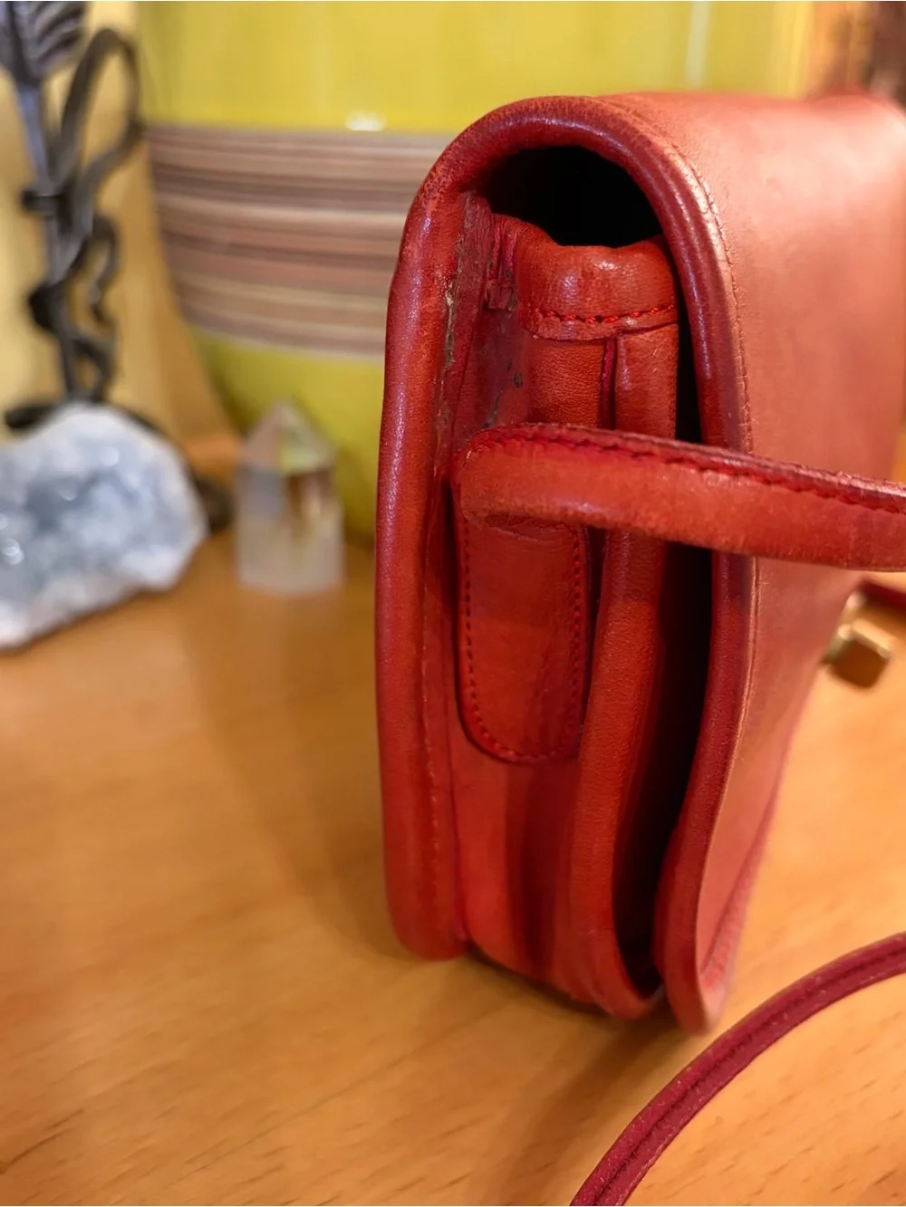 Vintage Coach Dinky 80s 90s Cherry Red Leather Crossbody Bag Purse Made In USA